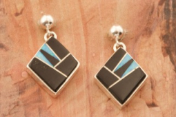 Calvin Begay Genuine Acoma Jet Sterling Silver Earrings